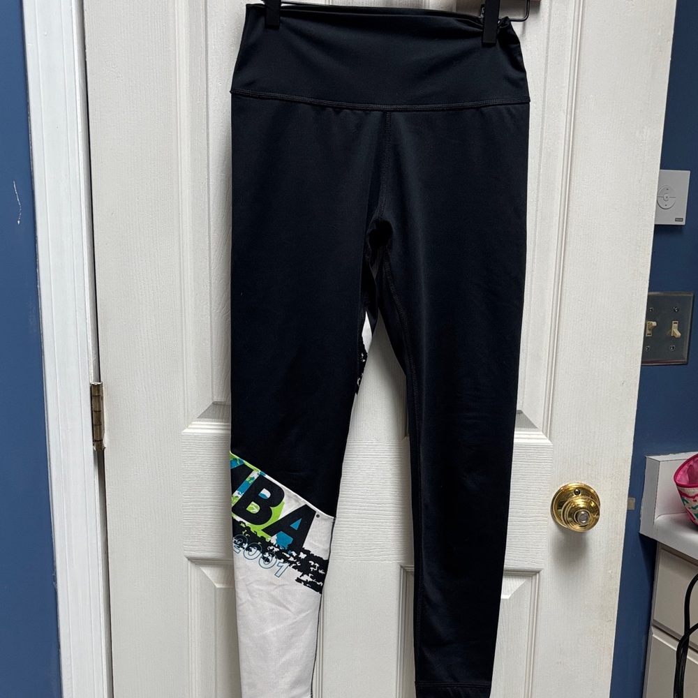 Zumba Fitness Black Leggings with White and Teal Accent